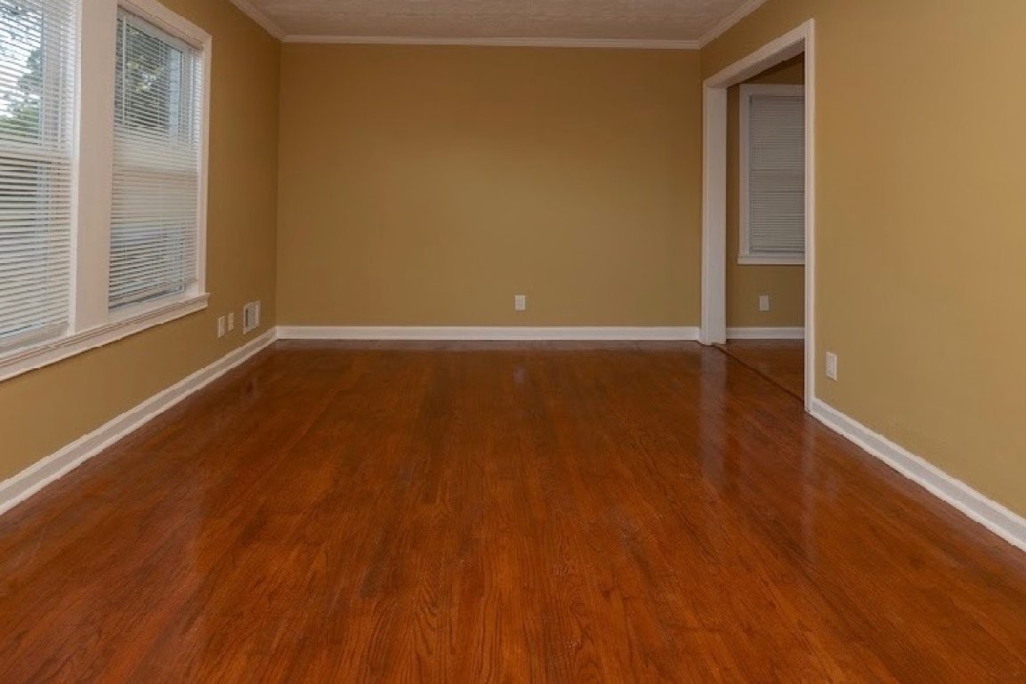 Freshly refinished red oak hardwood floor in a Columbus living room